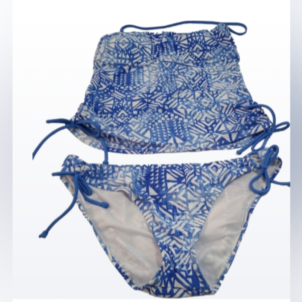 Arizona Jean Company Blue & White Tankini Two Piece Halter Swimsuit